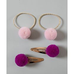 Babyhug Snap Clips with PomPom Set of 4 Pieces - Light Pink Purple