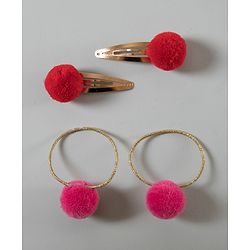 Babyhug Snap Clips with PomPom Set of 4 Pieces - Dark Pink Red