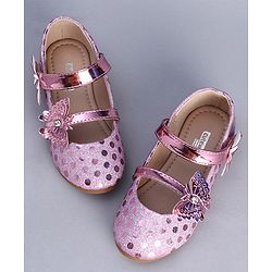 Cute Walk by Babyhug Party Wear Belly Shoes Butterfly Applique - Pink