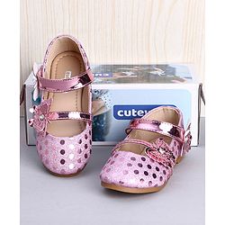 Cute Walk by Babyhug Party Wear Belly Shoes Butterfly Applique - Pink