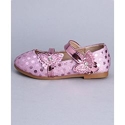Cute Walk by Babyhug Party Wear Belly Shoes Butterfly Applique - Pink