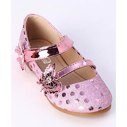 Cute Walk by Babyhug Party Wear Belly Shoes Butterfly Applique - Pink