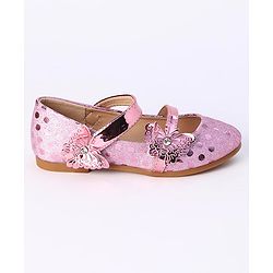 Cute Walk by Babyhug Party Wear Belly Shoes Butterfly Applique - Pink