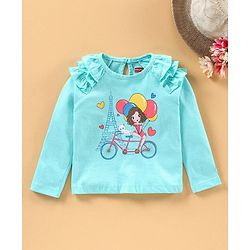 Babyhug Full Sleeves Top Doll Print - Light Blue