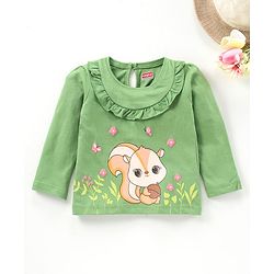 Babyhug Full Sleeves Printed Top with Frill Detailing - Green