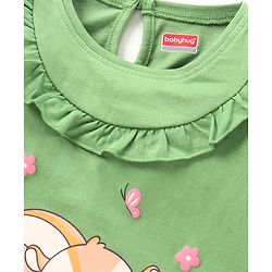 Babyhug Full Sleeves Printed Top with Frill Detailing - Green