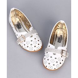Cute Walk by Babyhug Party Wear Belly Shoes - White