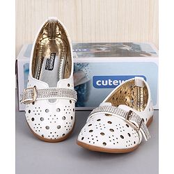 Cute Walk by Babyhug Party Wear Belly Shoes - White