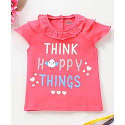 Babyhug Half Sleeves Top With Graphics & Frill Detailing Text Print - Multicolor