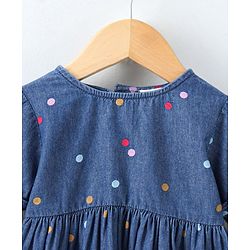Babyhug Half Sleeves Denim Frock Polka Dot Print - Blue