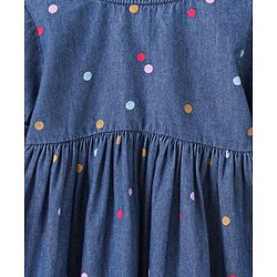 Babyhug Half Sleeves Denim Frock Polka Dot Print - Blue