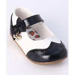Cute Walk by Babyhug Party Wear Belly Shoes Bow Applique - White Black