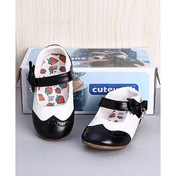 Cute Walk by Babyhug Party Wear Belly Shoes Bow Applique - White Black