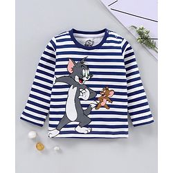 Babyhug Full Sleeves Stripe Tee Tom & Jerry Print - Navy Blue White