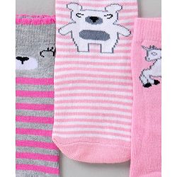 Cute Walk By Babyhug Antibacterial Ankle Length Socks Set of 5 - Pink White