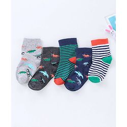 Cute Walk by Babyhug Ankle Length Antibacterial Socks Dino Design Pack of 5 - Multicolor