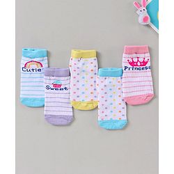 Cutewalk By Babyhug Multi Print Anti Bacterial Ankle Length Socks Pack of 5 - Multicolour