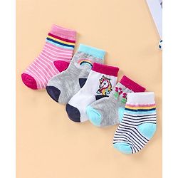 Cute Walk By Babyhug Antibacterial Ankle Length Socks Set of 5 - Multicolor