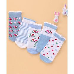 Cute Walk by Babyhug Ankle Length Antibacterial Socks Floral Design Pack of 5 - Blue