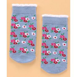 Cute Walk by Babyhug Ankle Length Antibacterial Socks Floral Design Pack of 5 - Blue
