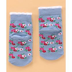 Cute Walk by Babyhug Ankle Length Antibacterial Socks Floral Design Pack of 5 - Blue