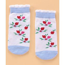 Cute Walk by Babyhug Ankle Length Antibacterial Socks Floral Design Pack of 5 - Blue