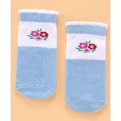 Cute Walk by Babyhug Ankle Length Antibacterial Socks Floral Design Pack of 5 - Blue