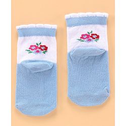 Cute Walk by Babyhug Ankle Length Antibacterial Socks Floral Design Pack of 5 - Blue