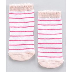 Cute Walk by Babyhug Anti Bacterial Ankle Length Stripe Socks Pack of 5 - Pink White