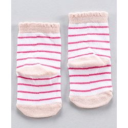 Cute Walk by Babyhug Anti Bacterial Ankle Length Stripe Socks Pack of 5 - Pink White