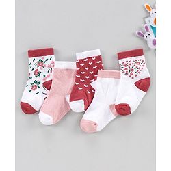 Cute Walk by Babyhug Anti Bacterial Ankle Length Socks Pack of 5 - Pink White