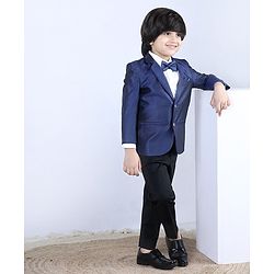 Babyhug Full Sleeves 3 Piece Party Suit - Blue