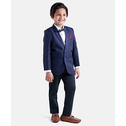 Babyhug Full Sleeves 3 Piece Party Suit with Bow - Navy