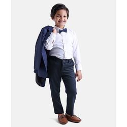 Babyhug Full Sleeves 3 Piece Party Suit with Bow - Navy