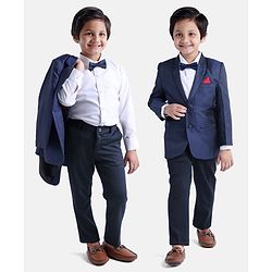 Babyhug Full Sleeves 3 Piece Party Suit with Bow - Navy