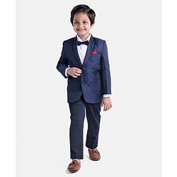 Babyhug Full Sleeves 3 Piece Party Suit with Bow - Navy