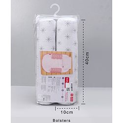 Babyhug 100% Premium Cotton Pillow Bolster & Diaper Changing Mat Set of 4 - Asterisk Grey