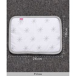 Babyhug 100% Premium Cotton Pillow Bolster & Diaper Changing Mat Set of 4 - Asterisk Grey