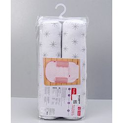 Babyhug 100% Premium Cotton Pillow Bolster & Diaper Changing Mat Set of 4 - Asterisk Grey