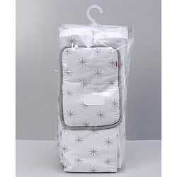 Babyhug 100% Premium Cotton Pillow Bolster & Diaper Changing Mat Set of 4 - Asterisk Grey