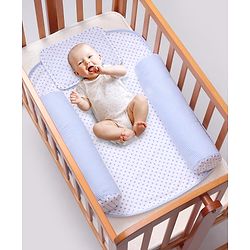 Babyhug 100% Premium Cotton Pillow Bolster & Diaper Changing Mat Set of 4 - Asterisk Grey