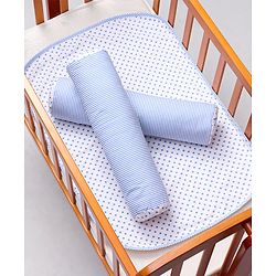 Babyhug 100% Premium Cotton Pillow Bolster & Diaper Changing Mat Set of 4 - Asterisk Grey