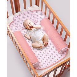 Babyhug 100% Premium Cotton Pillow Bolster & Diaper Changing Mat Set of 4 - Asterisk Grey