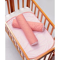 Babyhug 100% Premium Cotton Pillow Bolster & Diaper Changing Mat Set of 4 - Asterisk Grey