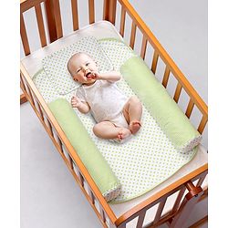 Babyhug 100% Premium Cotton Pillow Bolster & Diaper Changing Mat Set of 4 - Asterisk Grey