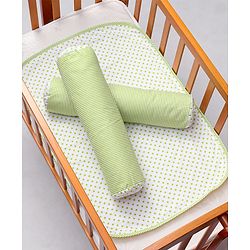 Babyhug 100% Premium Cotton Pillow Bolster & Diaper Changing Mat Set of 4 - Asterisk Grey