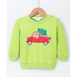 Babyhug Full Sleeves Sweatshirt Car Print - Green