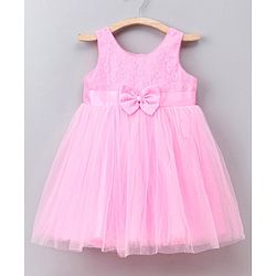 Babyhug Sleeveless Party Wear Frock Floral Embroidery - Pink