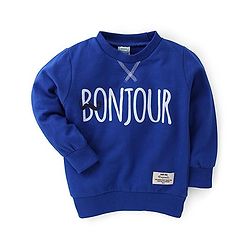 Babyhug Full Sleeves Sweatshirt Bonjour Print - Blue