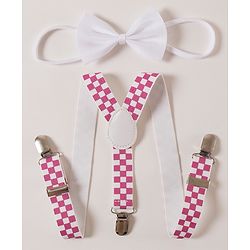 Babyhug Free Size Bow and Suspender - White